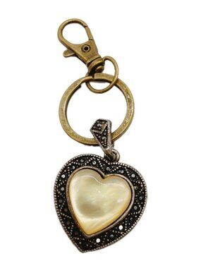Silver Marcasite Pearl Heart Shaped Keychain Pendant READ